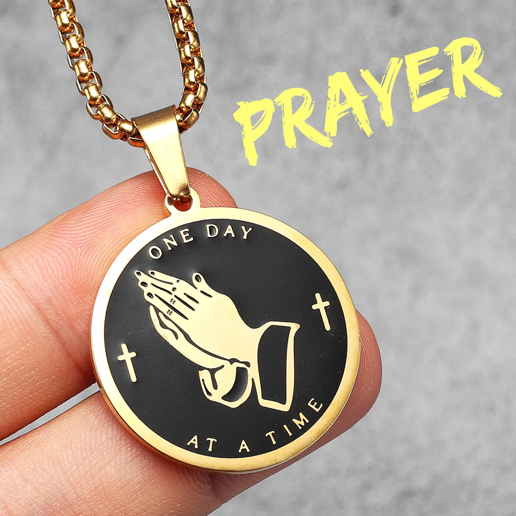 Praying Hands Cross Pendant — Stainless Steel