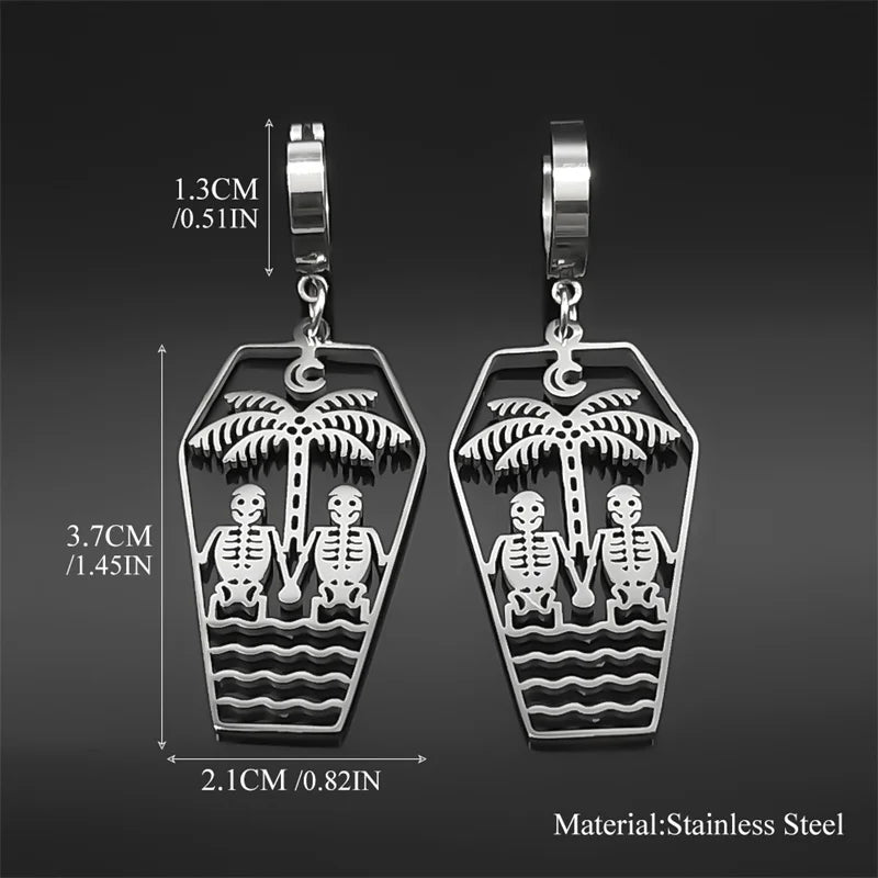 Skull Steel Earrings Dark Punk Coffin Hand Hoop