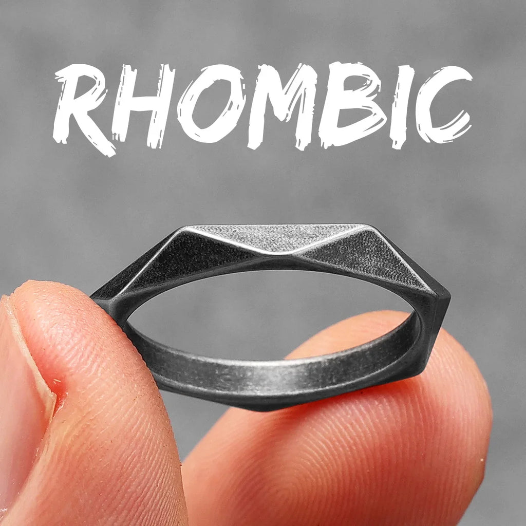 Rhombic Geometric Cut Minimalist Ring — Stainless Steel