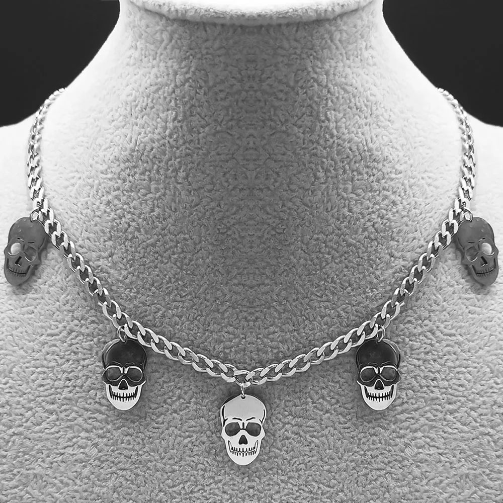 Skull Tassel Pendant Necklace — Stainless