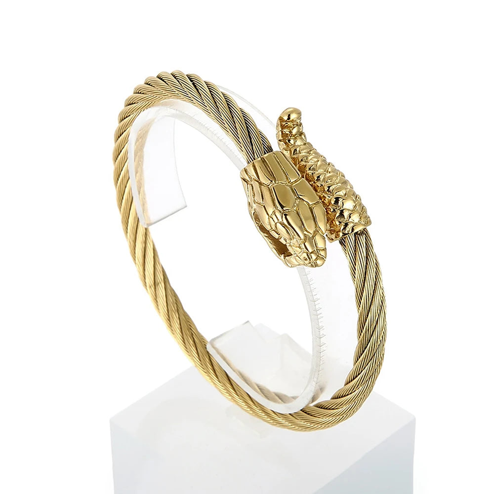 Vintage Nordic Viking Stainless Steel Snake Head Bracelet For Men Boys Rock Hip Hop Animal Bracelets Punk Charm Fashion