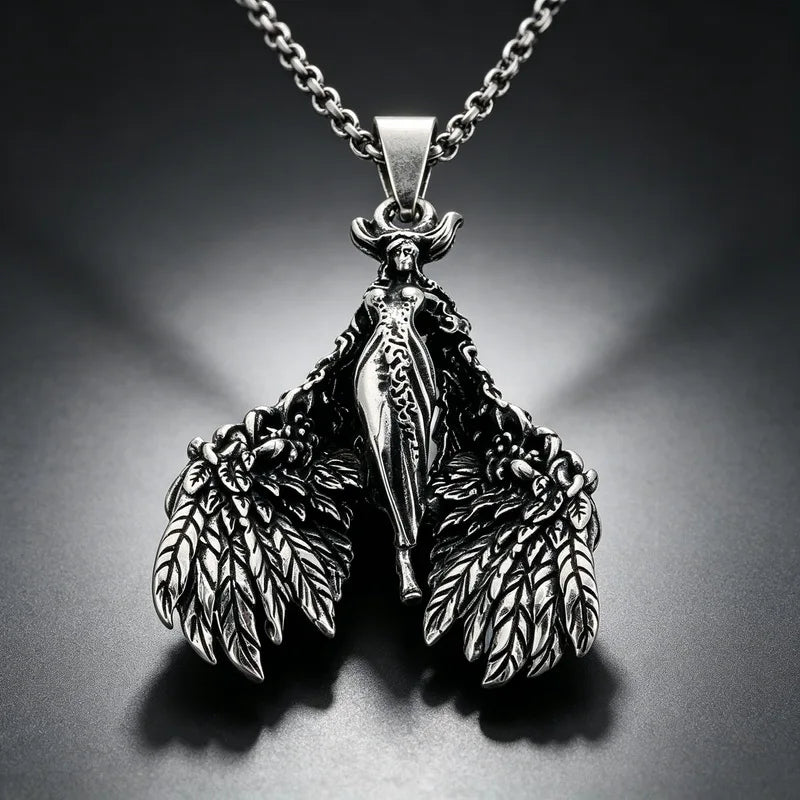 KALEN Vintage Gothic Fallen Angel Pendant Necklace For Men Stainless Steel Death Grim Reaper Wing Totem Charm Fashion Jewelry