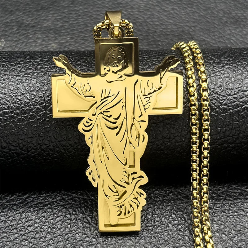 Christian Jesus Crucifix Cross Pendant Necklace — Stainless Steel