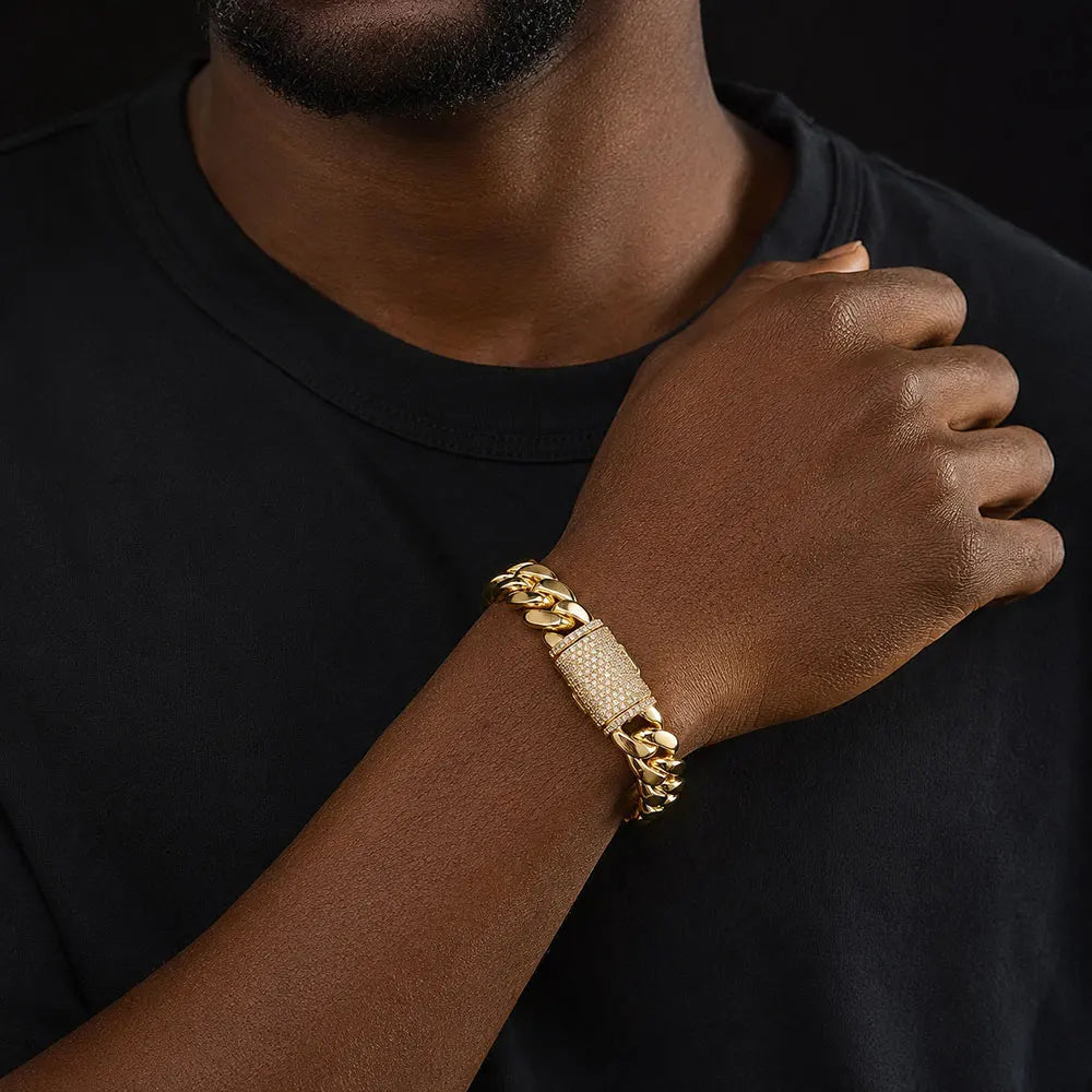 8/12/15/20mm Cuban Link Chain Bracelet Full Micro Pave Cubic Zirconia Hip Hop Jewelry for Men and Women