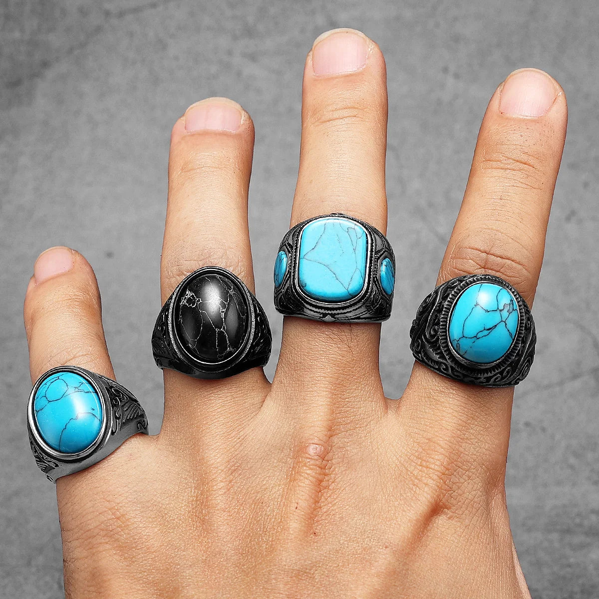 Black Turquoise Ring — Stainless Steel