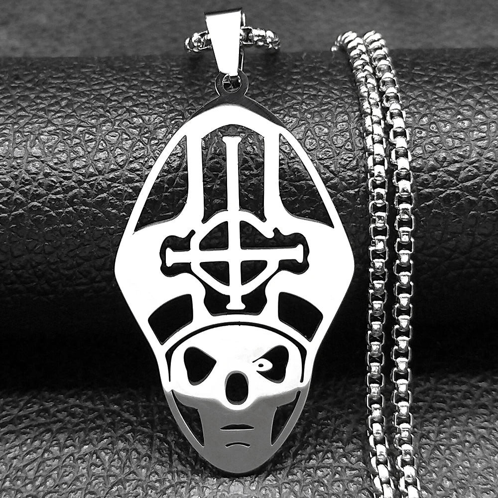 Cross Ghost Band Chain Necklace — Stainless Steel
