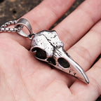 Vintage Nordic Odin Crow Skull Pendant Necklace for Men Stainless Steel Raven Skull Necklaces Pagan Amulet Jewelry