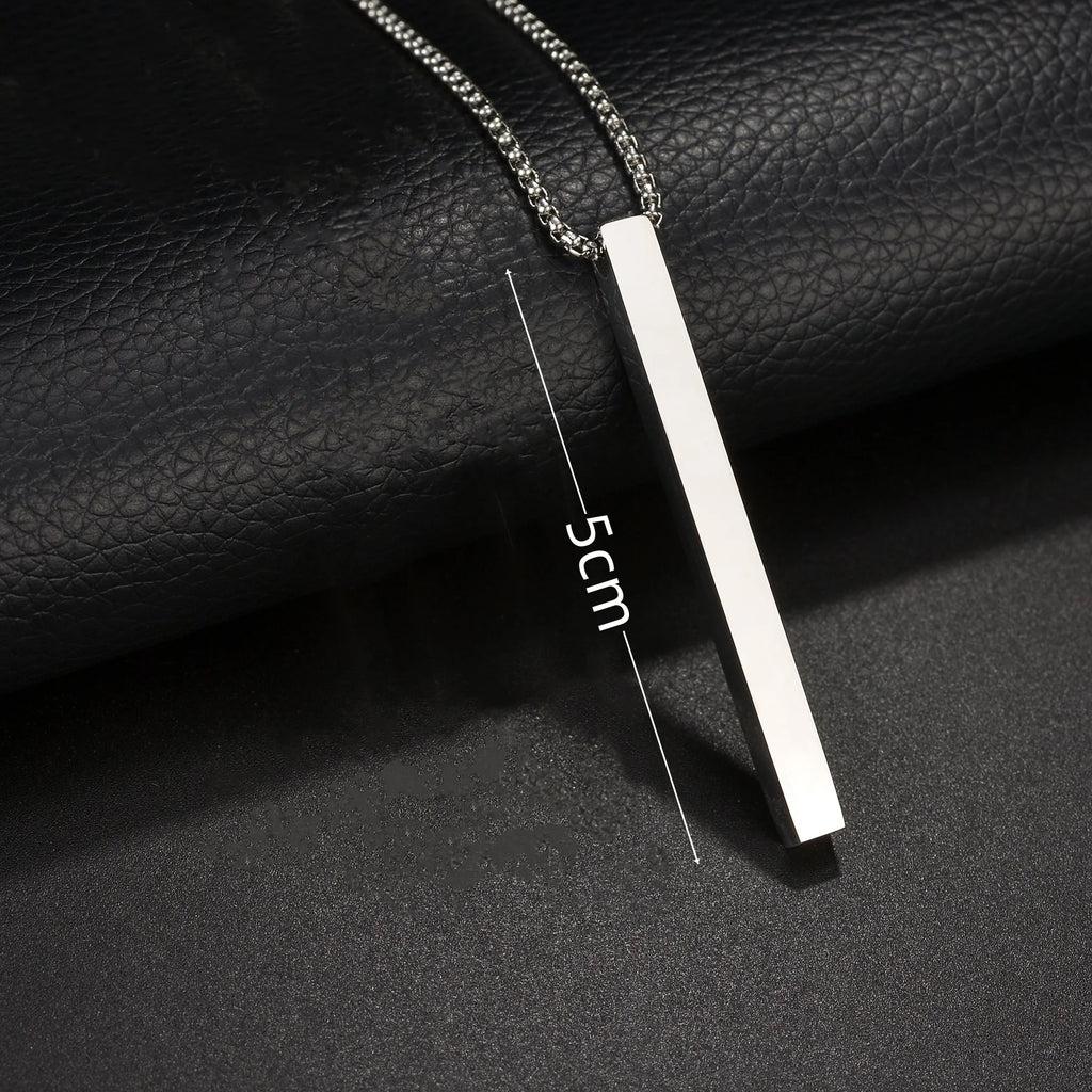 Minimal Wishing Bar Pendant Necklace — Stainless Steel