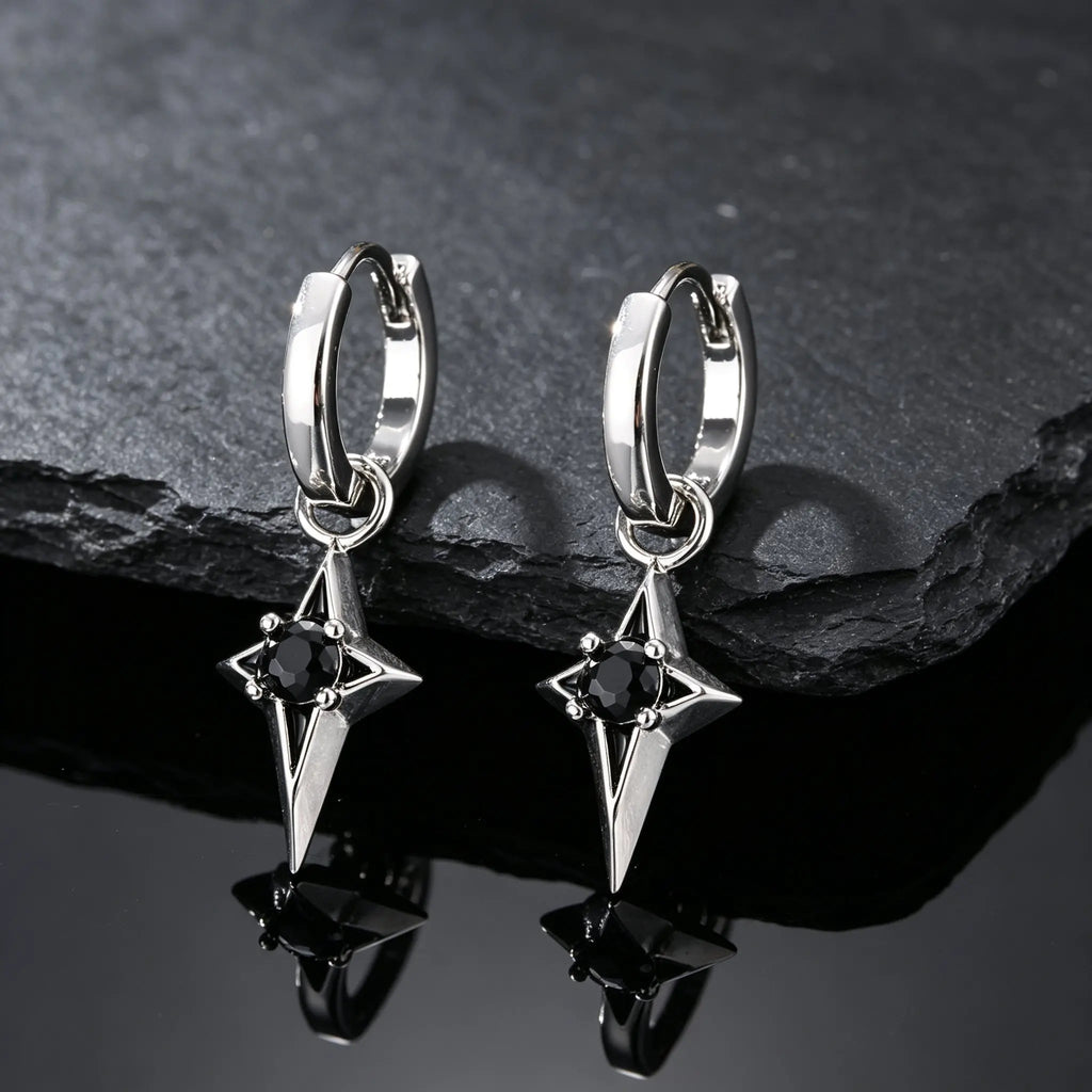 Hip Hop Star Hoop Earrings for Men,Black Zircon Star Copper Hoop Earrings,Trendy Jewelry Gift