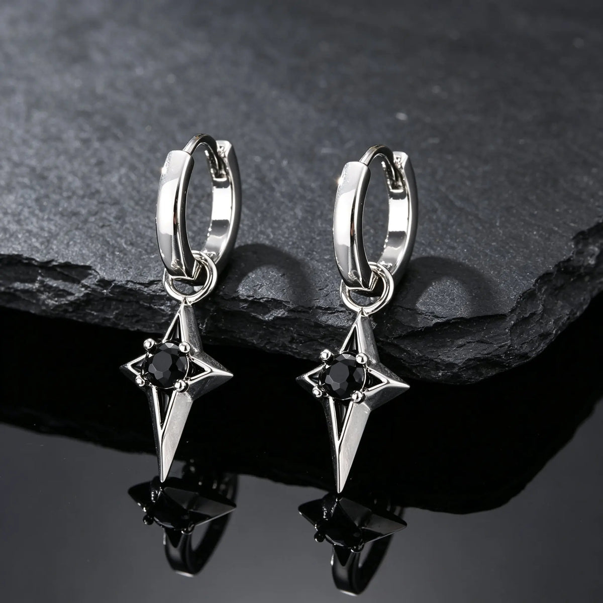 Hip Hop Star Hoop Earrings for Men,Black Zircon Star Copper Hoop Earrings,Trendy Jewelry Gift
