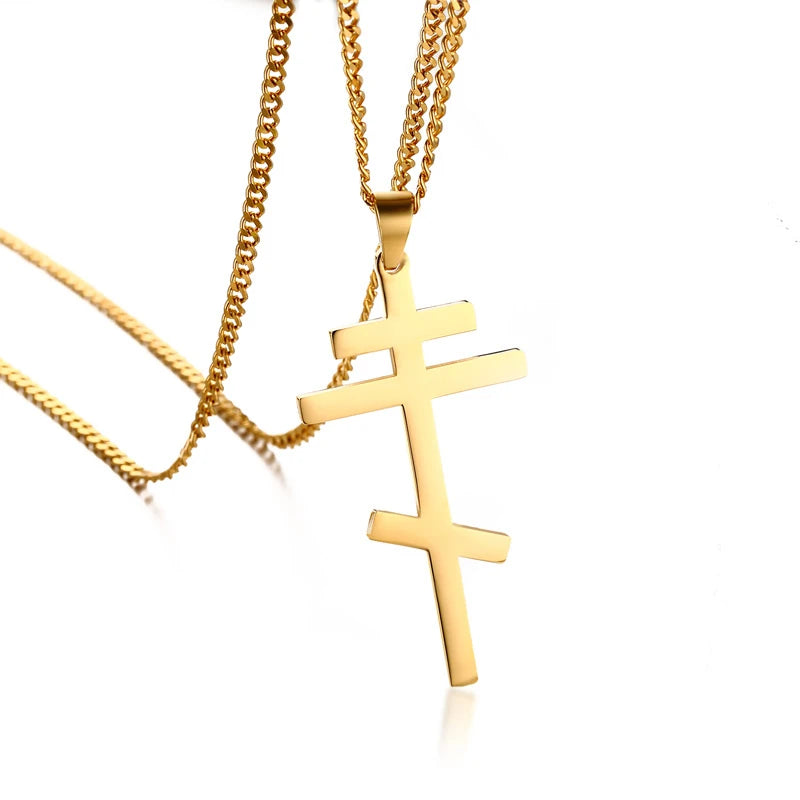 Vintage Orthodox Cross Pendant Men Necklace Christian Symbol Stainless Steel Byzantine Cross Jewelry