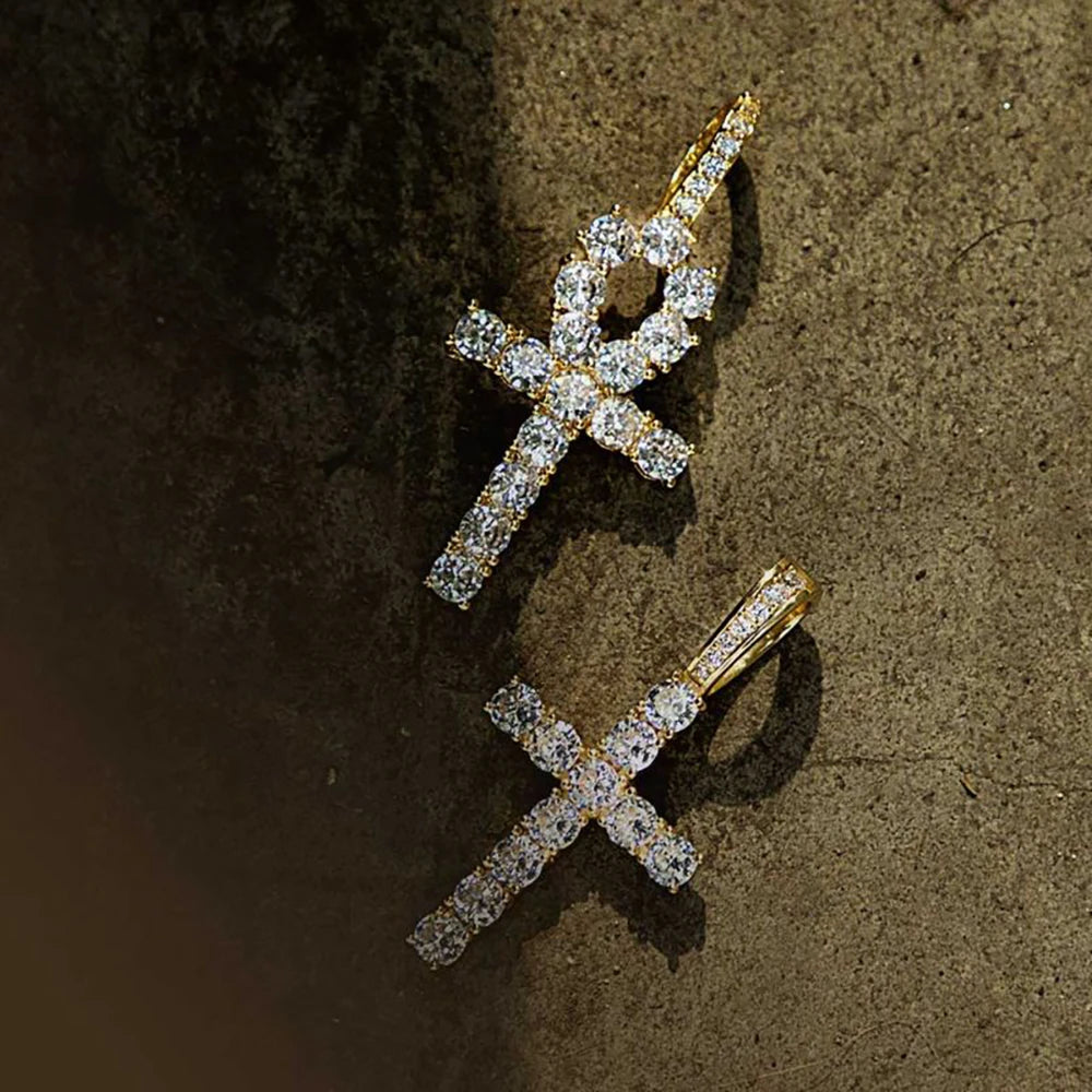Hip Hop Cross Pendant Necklace For Women Jewelry Female Statement Men Iced Out Tennis Chain Gold Color Jewellery Gift