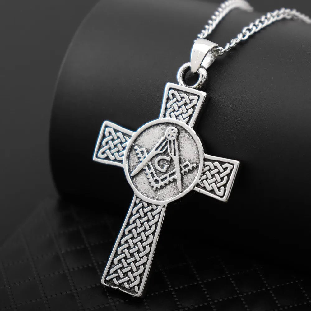 New Celtic Cross & AG Masonic Logo Pendant Necklace for Men Fashion Charm Pendant Religious Party Jewelry Accessories