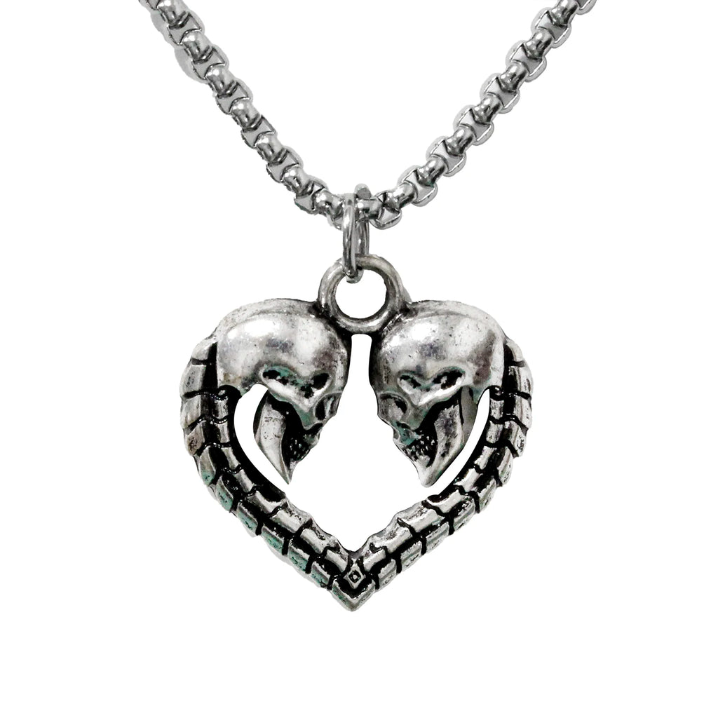 Skull Heart Pendant Necklace — Silver Gothic