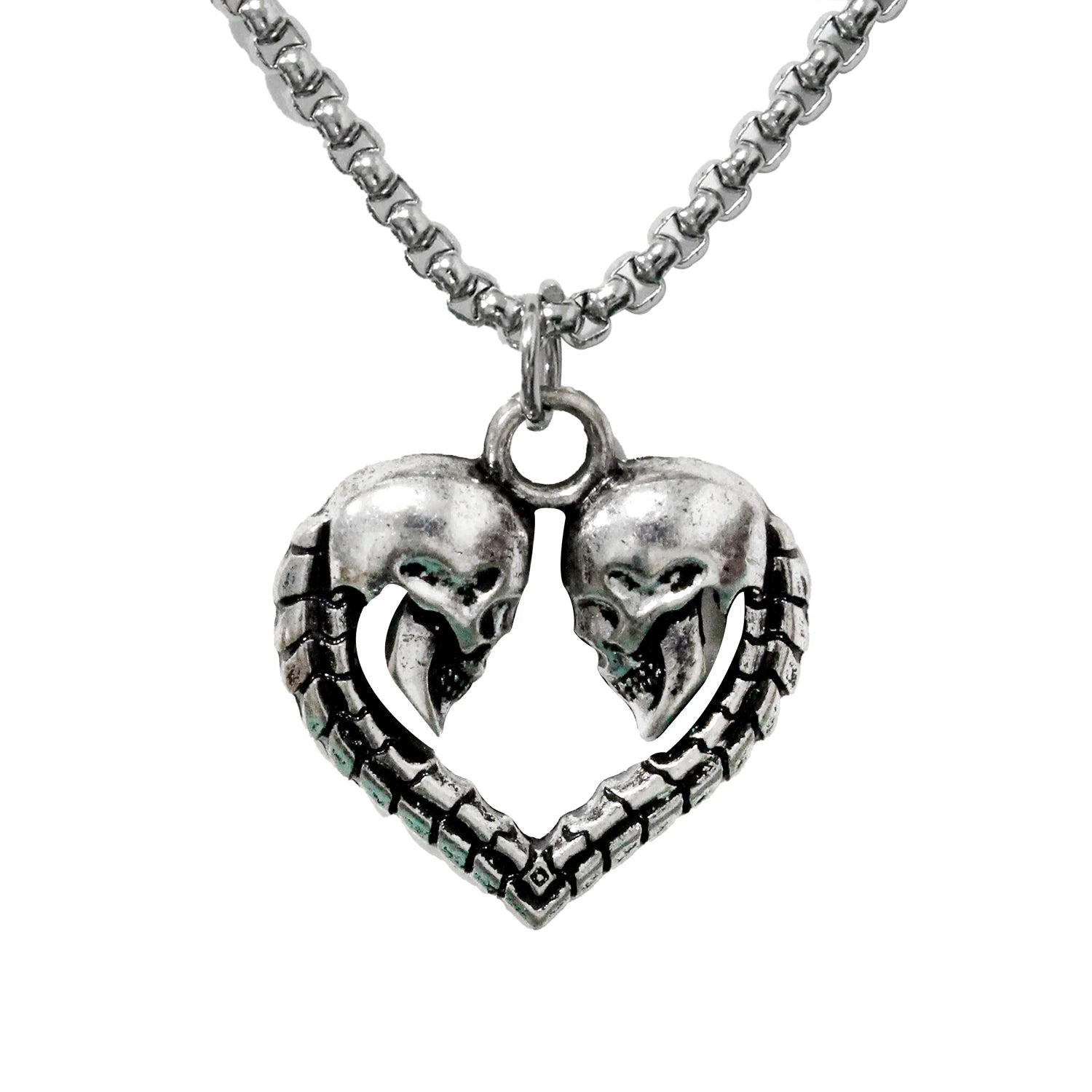 Skull Heart Pendant Necklace — Silver Gothic