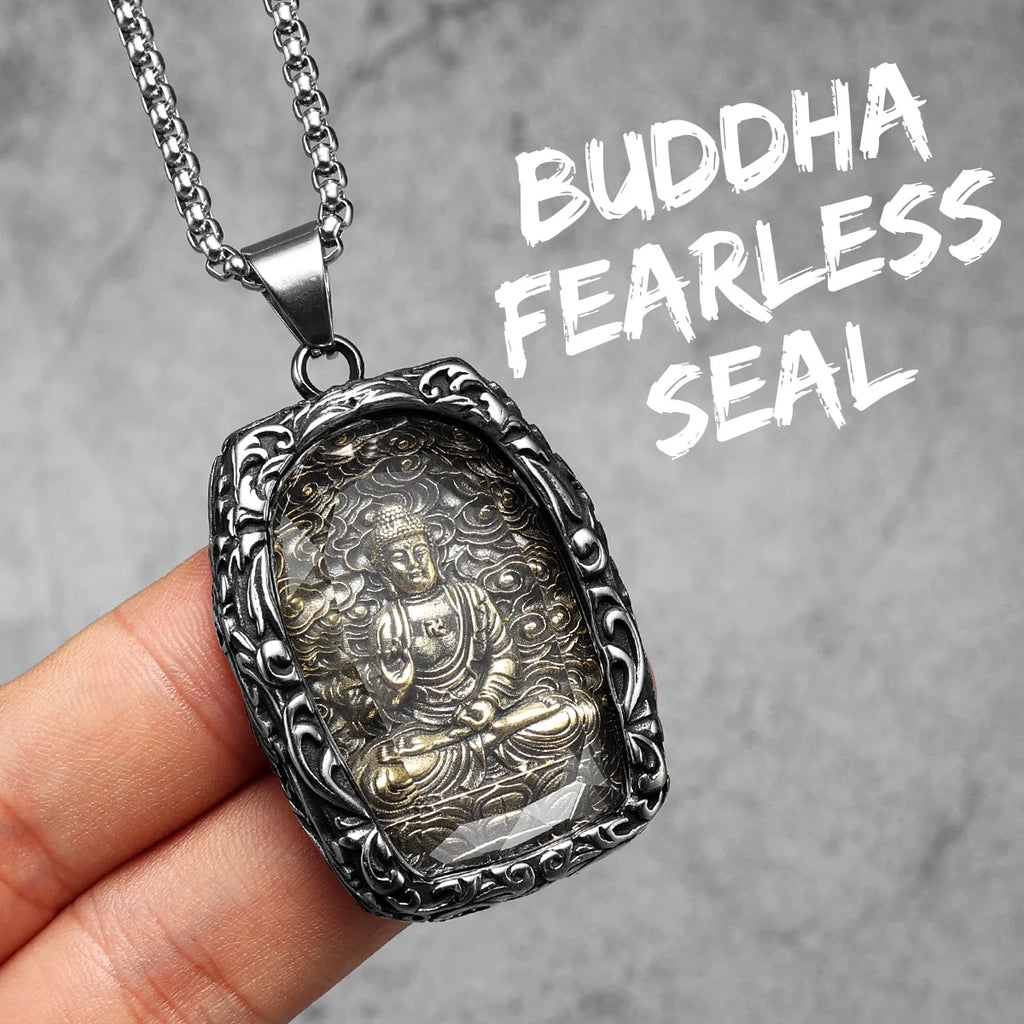Buddha Glass Pendant Necklace — Stainless Steel
