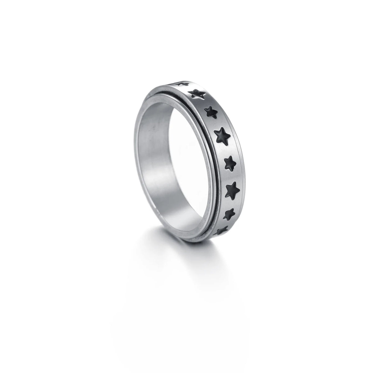 6MM Silver Color Stainless Steel Rotatable Star Rings For Men Women Trendy Male Stylish Punk Metal Ring Spinner Jewelry