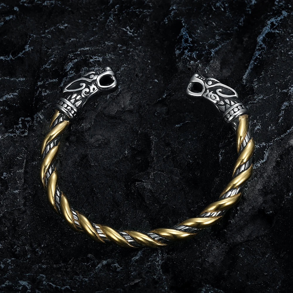Viking Double Dragon Head Bracelet — Stainless Steel