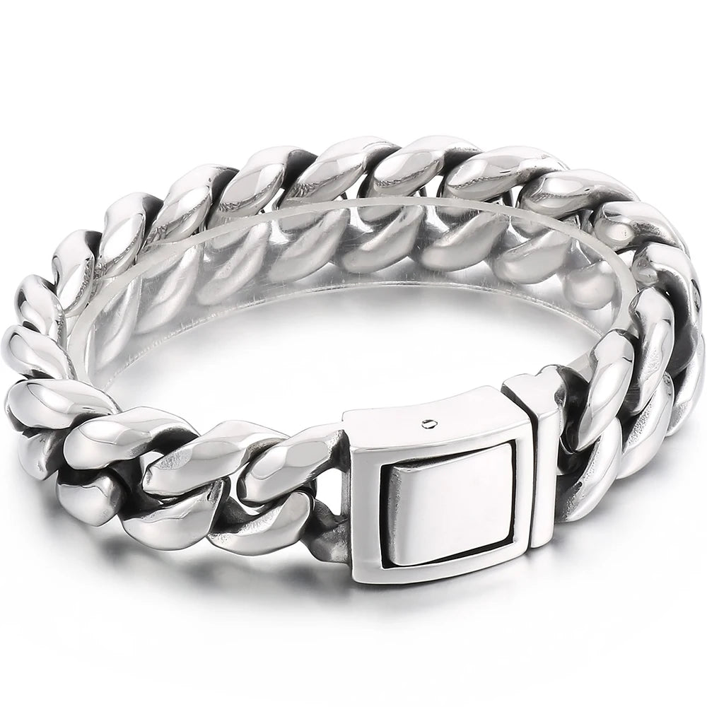 Vintage Black Cuban Link Chain Bracelet for Men 19MM Width Stainless Steel Men's Wristband Fashion Jewelry Accessory