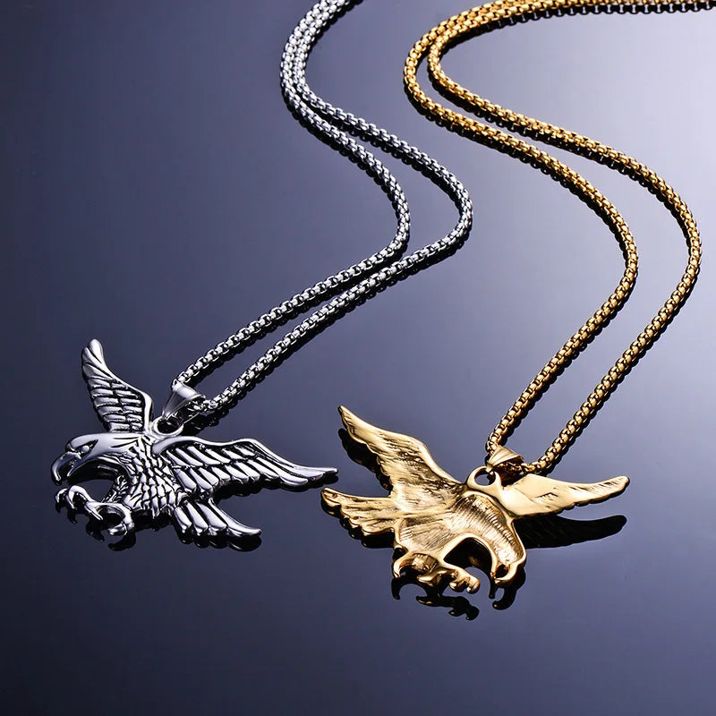 Gold Eagle Pendant Necklace Stainless Steel