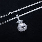 Iced Out Money Bag Pendant — 925 Silver