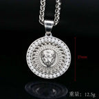 Lion Head Rhinestone Pendant Necklace — Stainless Steel