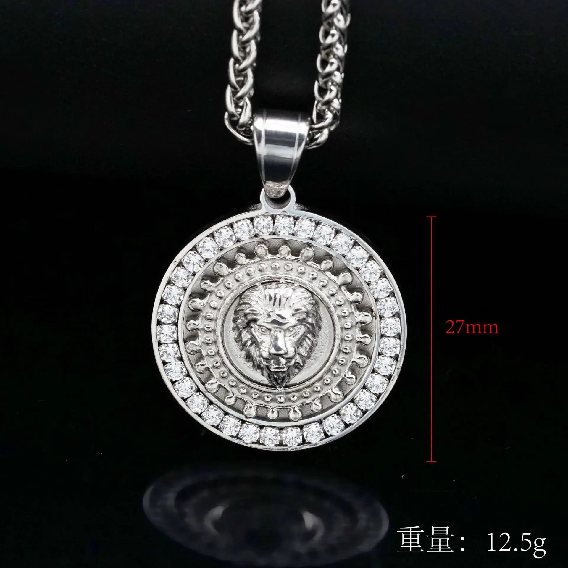 Lion Head Rhinestone Pendant Necklace — Stainless Steel