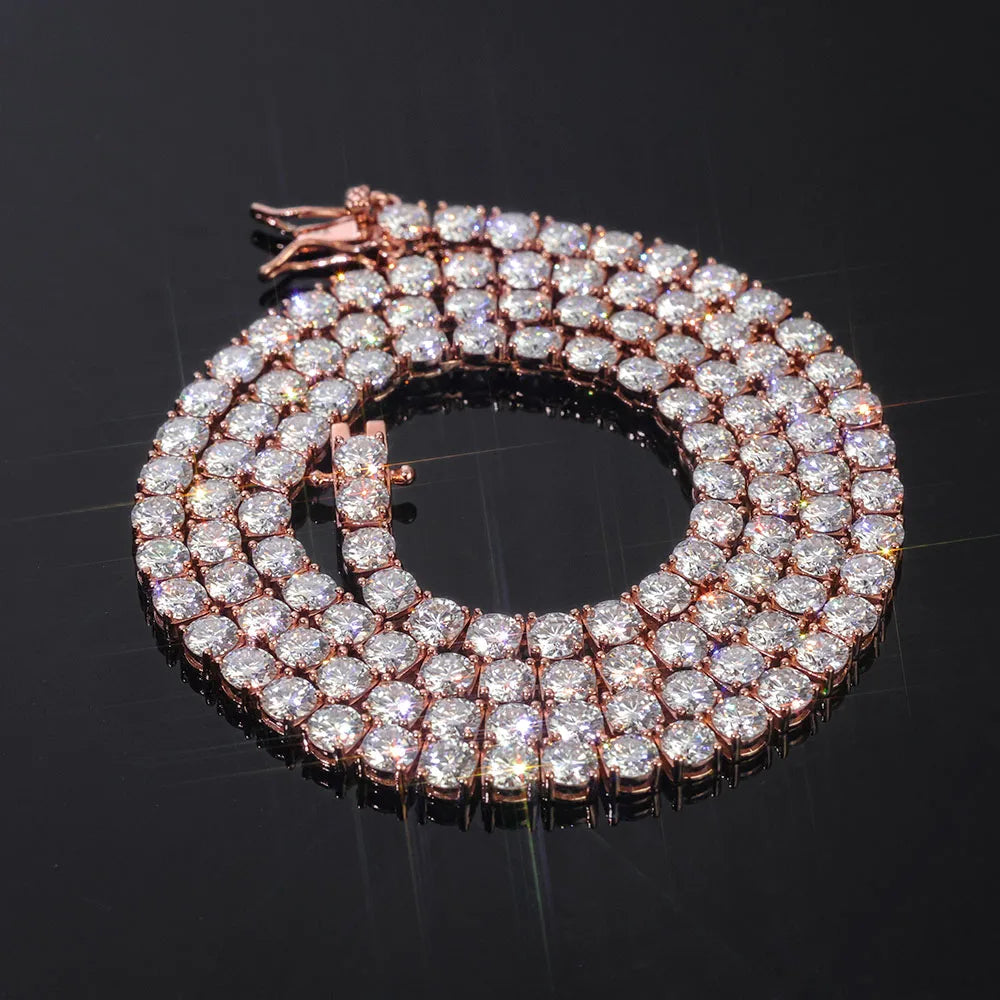 925 Silver VVS Moissanite Tennis Necklace Rose Gold