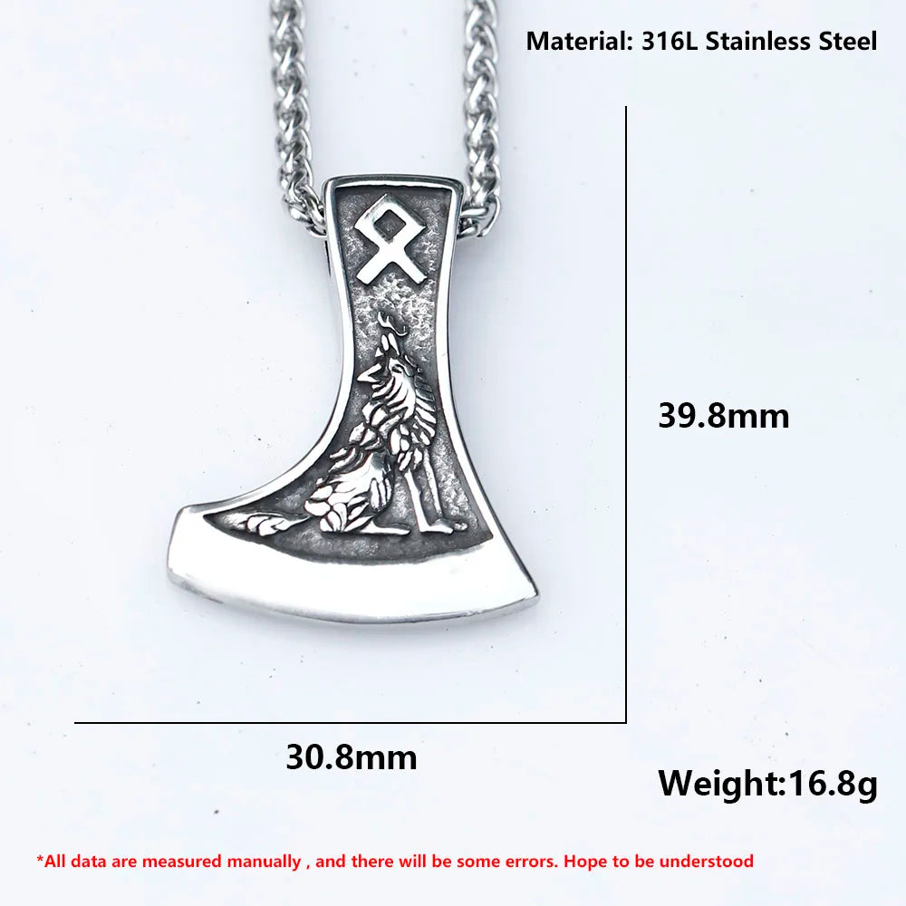 2025 NEW Men's 316L stainless-steel Viking Celtic Wolf Raven Axe Pendant Necklace scandinavian Jewelry Gift free shipping