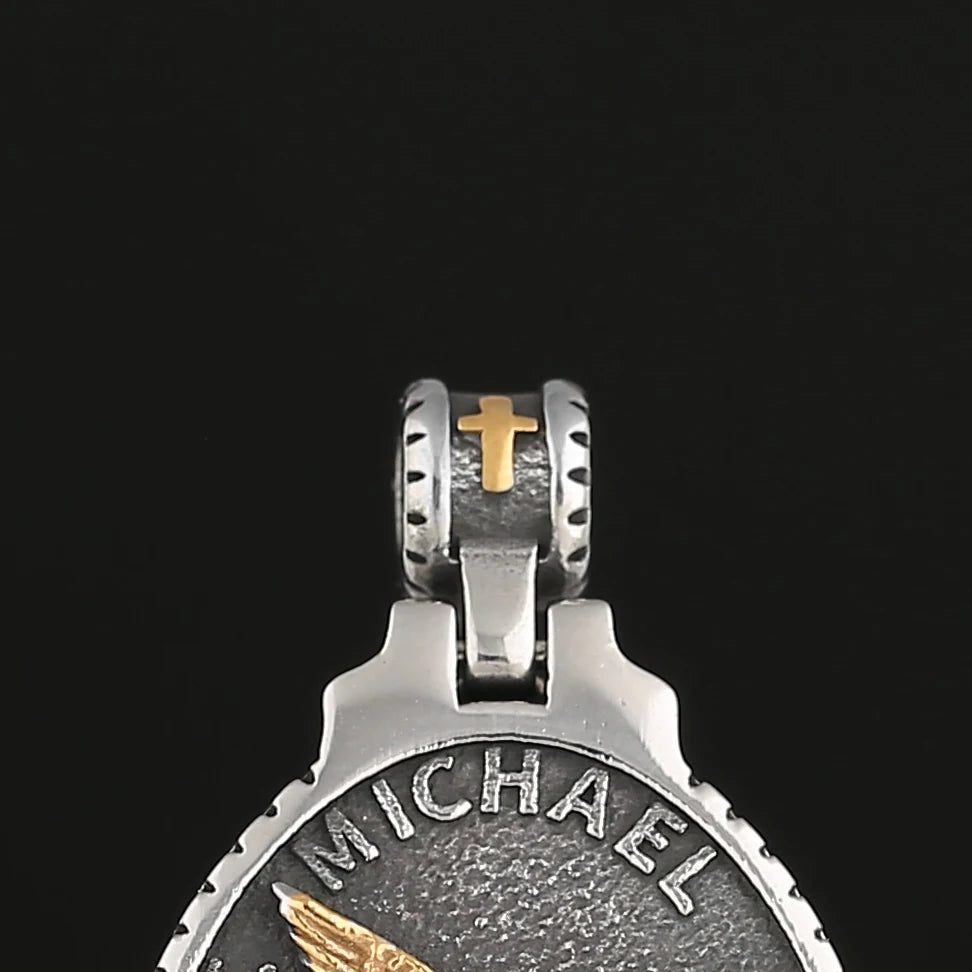 Men's 316L Stainless Steel Patron Saint Of Time Travelers Archangel Michael Gold Pendant Necklace jewelry