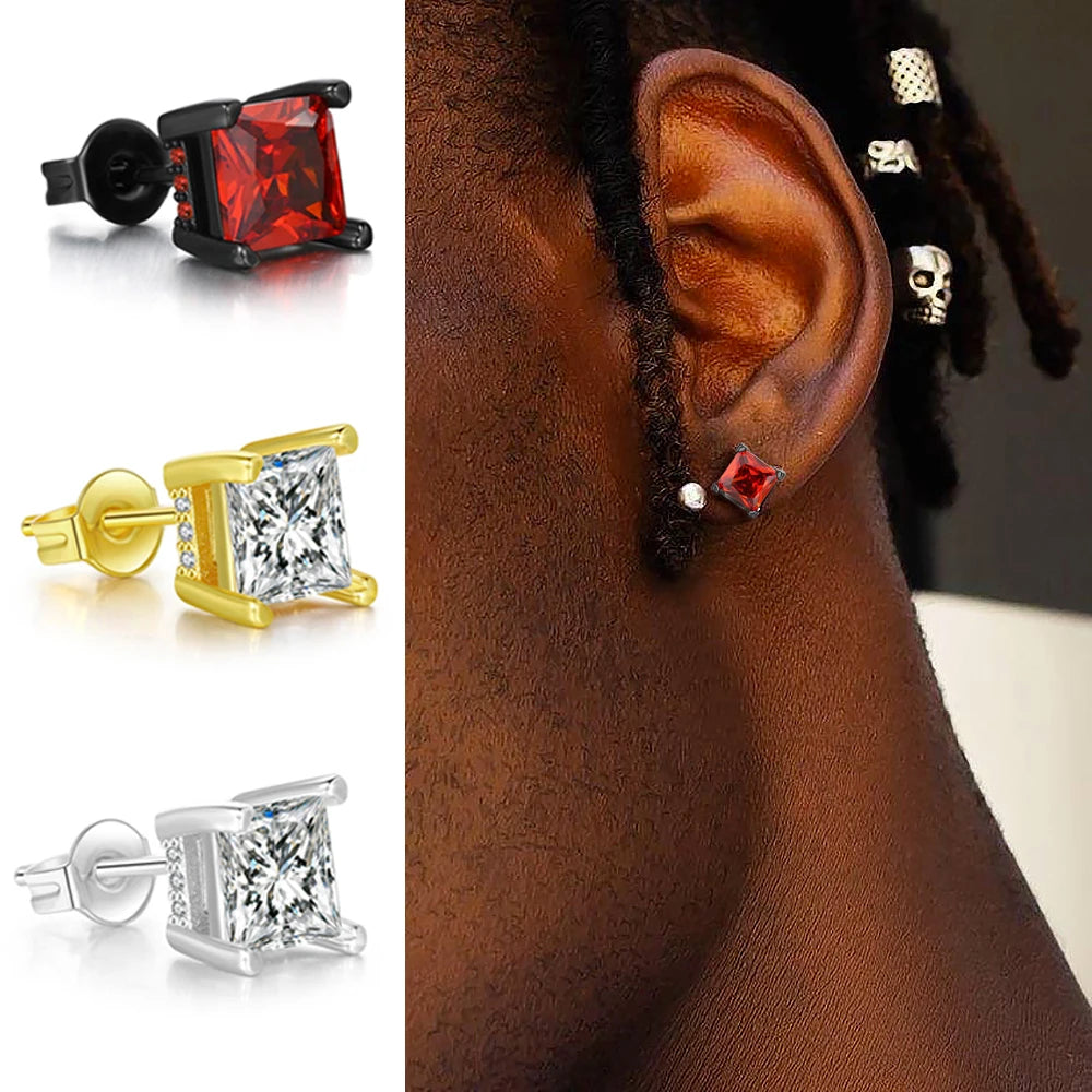Gold Iced Out Square Stud Earrings 4-Claw