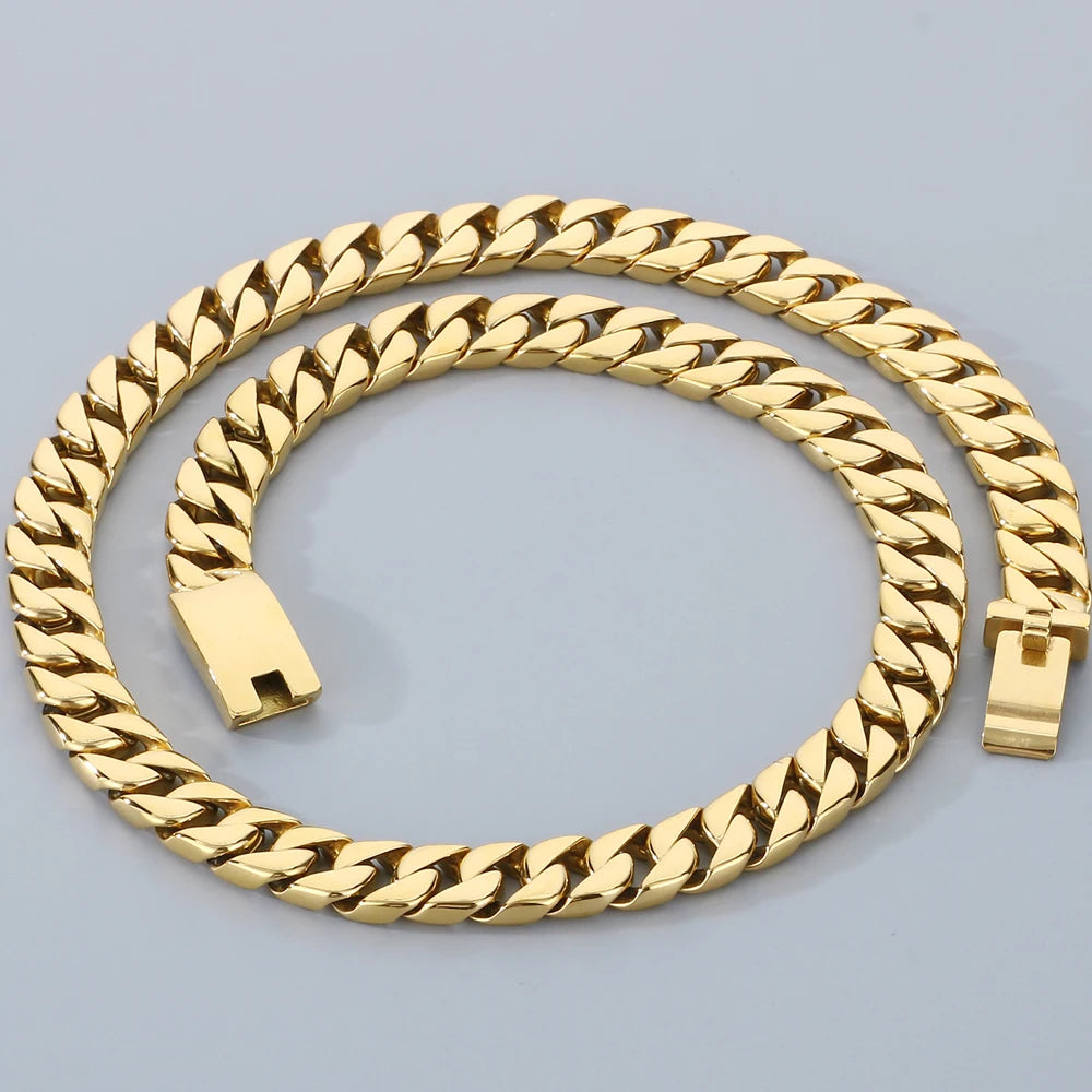 50/60CM Long 12MM Wide Cuban Link Chain Necklaces for Man Solid Stainless Steel On Neck Chains Party Male Jewelry Gifts