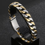 Polished Brushed Stainless Steel Cuban Chain Bracelet for Men Black Gold Color Nickel-Free Jewelry18-24CM Length Gift