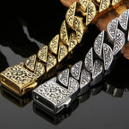 Stainless Steel 17MM Wide Chain Man Bracelet Homme Gold Color Metal Strap Men's Bracelets For Man Products 7.9"