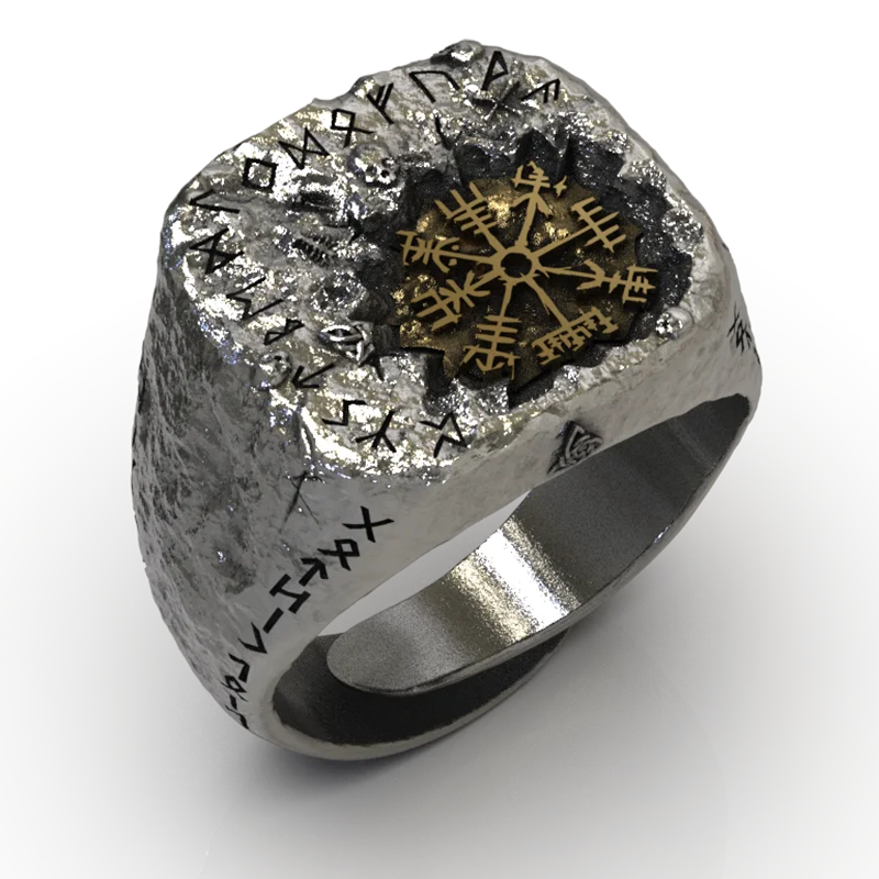 Viking treasure VEGVISIR index ring male silver ring retro punk tail ring fashion jewelry