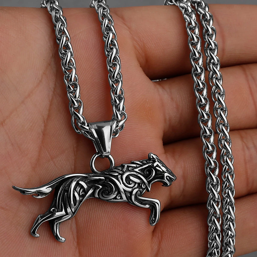 Viking Geri and Freki Knot Wolf Stainless Steel Pendant Men's Fashion Hip Hop Pendant Necklace Nordic Jewelry Gift
