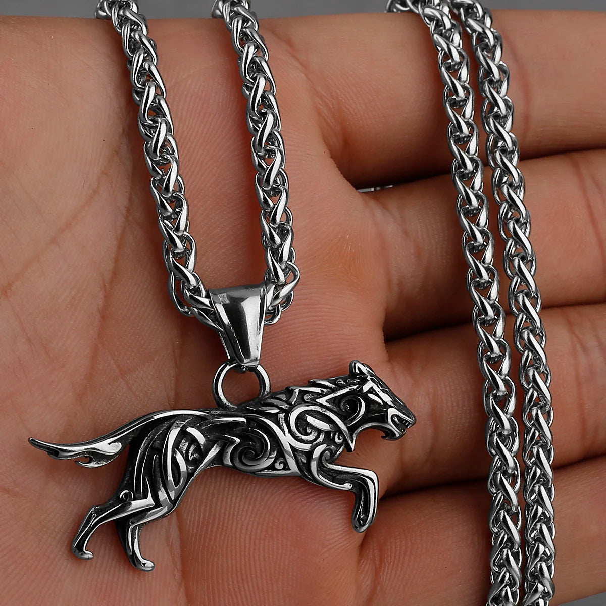 Viking Geri and Freki Knot Wolf Stainless Steel Pendant Men's Fashion Hip Hop Pendant Necklace Nordic Jewelry Gift