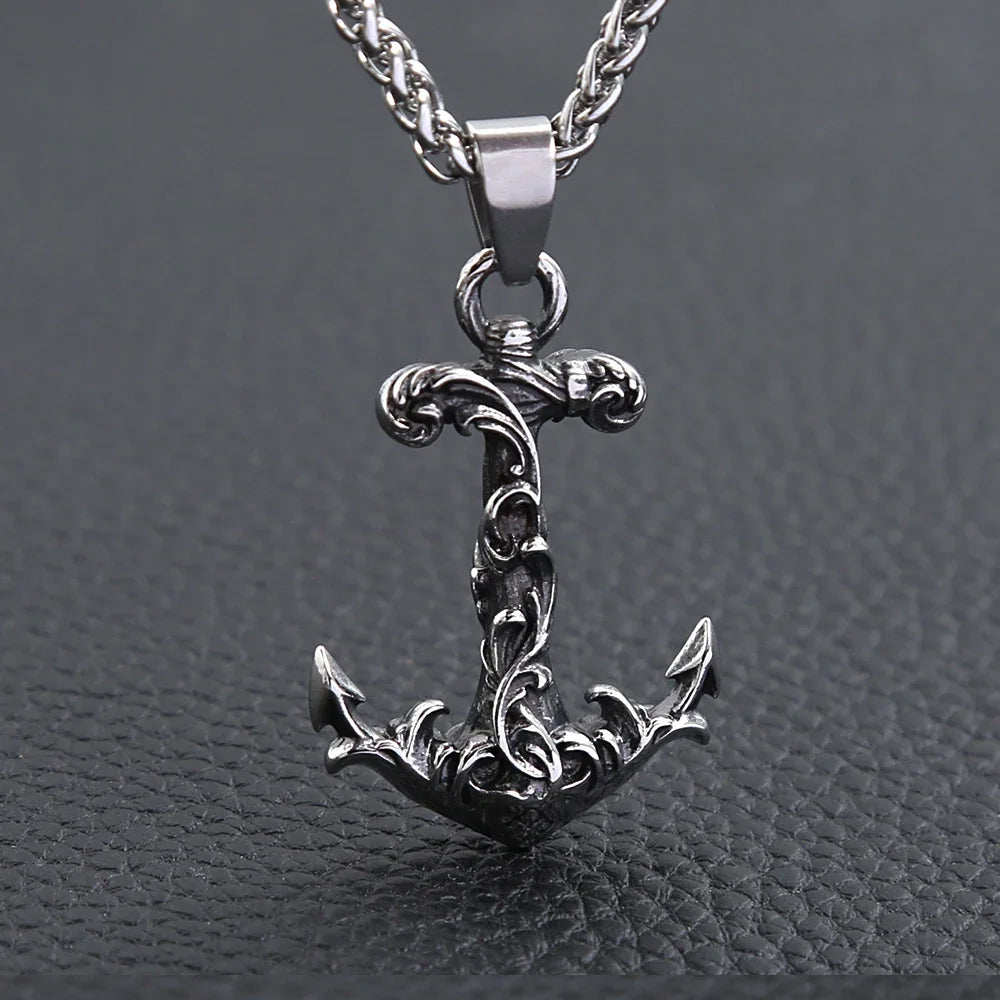 Anchor Compass Rudder Pendant — Stainless Steel