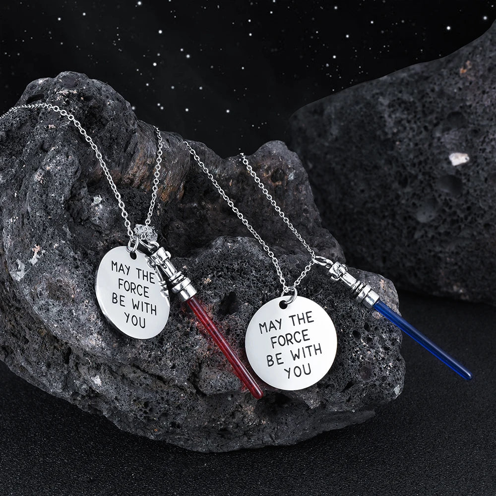 Stainless Steel Lightsaber Pendant Necklace Classic Movie Series Universe War Force Jewelry for Fans Gifts