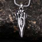 Vintage Nordic Odin Crow Skull Pendant Necklace for Men Stainless Steel Raven Skull Necklaces Pagan Amulet Jewelry