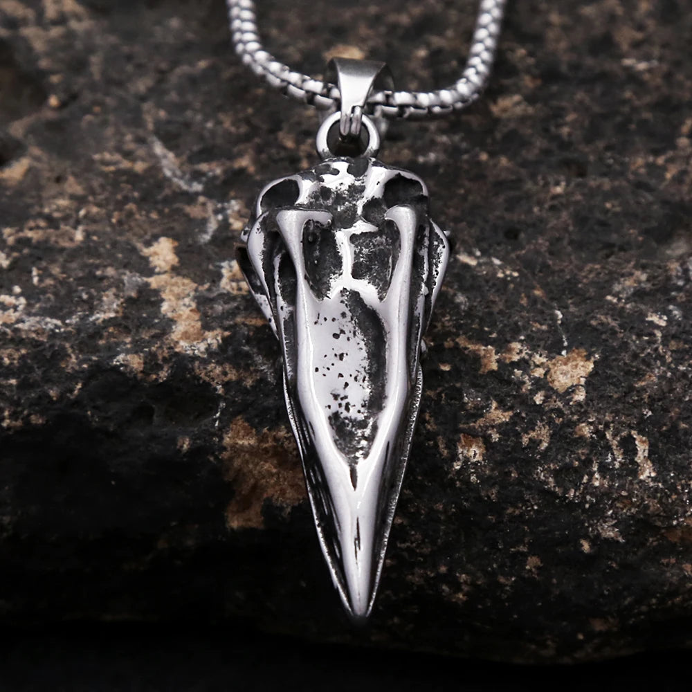 Vintage Nordic Odin Crow Skull Pendant Necklace for Men Stainless Steel Raven Skull Necklaces Pagan Amulet Jewelry