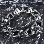 Punk Goth Matte Black Man Men's Bracelets Of Skull Head Cuban Link Chain Stainless Steel Skeleton Jewelry Boys Male