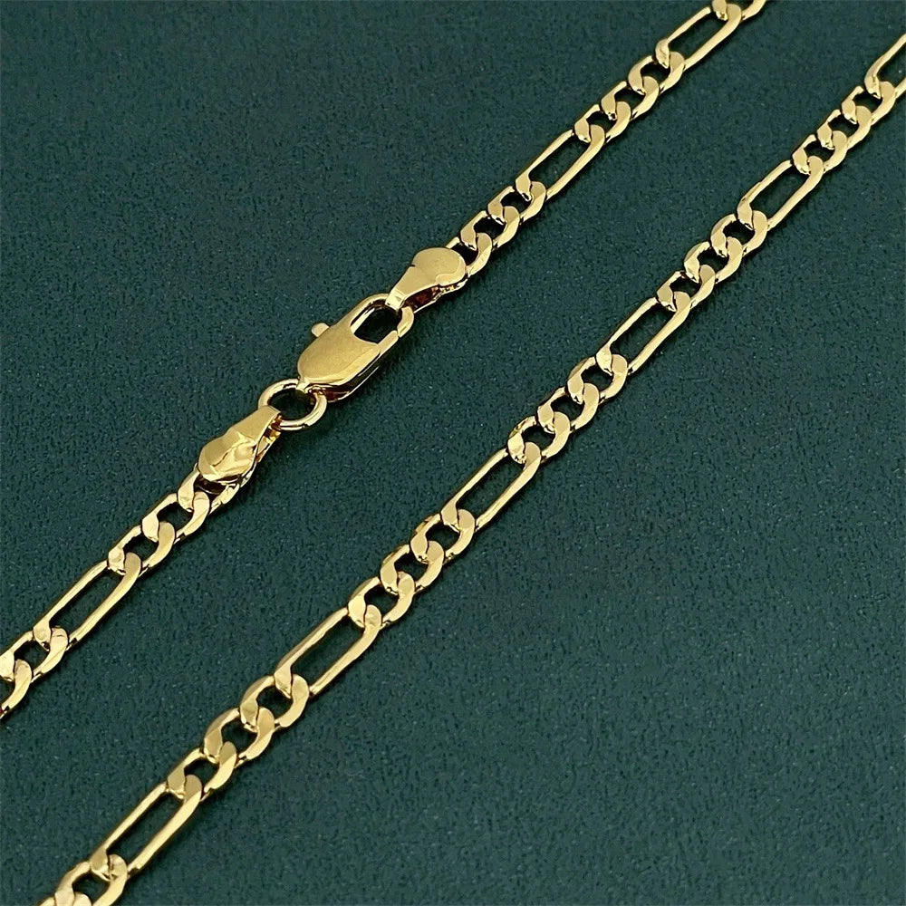 Luxury 24K 9999 Pure Gold real gold Men's and Women's 4MM 60cm 65cm 70cm Three-to-One Geometric Cuban Necklace