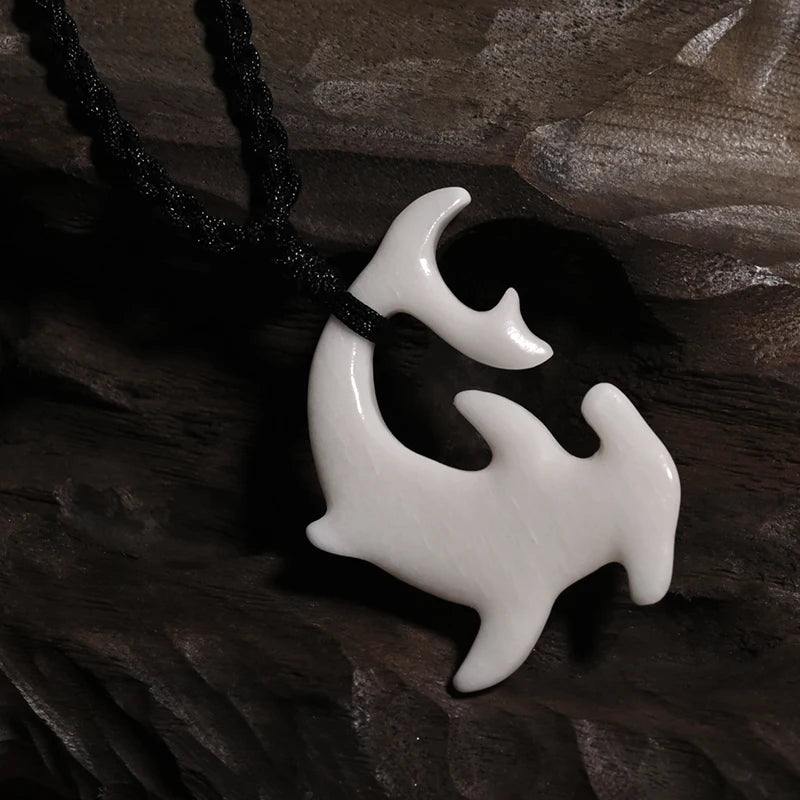 GX136 New Zealand Maori Primitive tribal totem Amulet Pendant Hammerhead shark yak bone Necklace Handmade Pendant jewelry