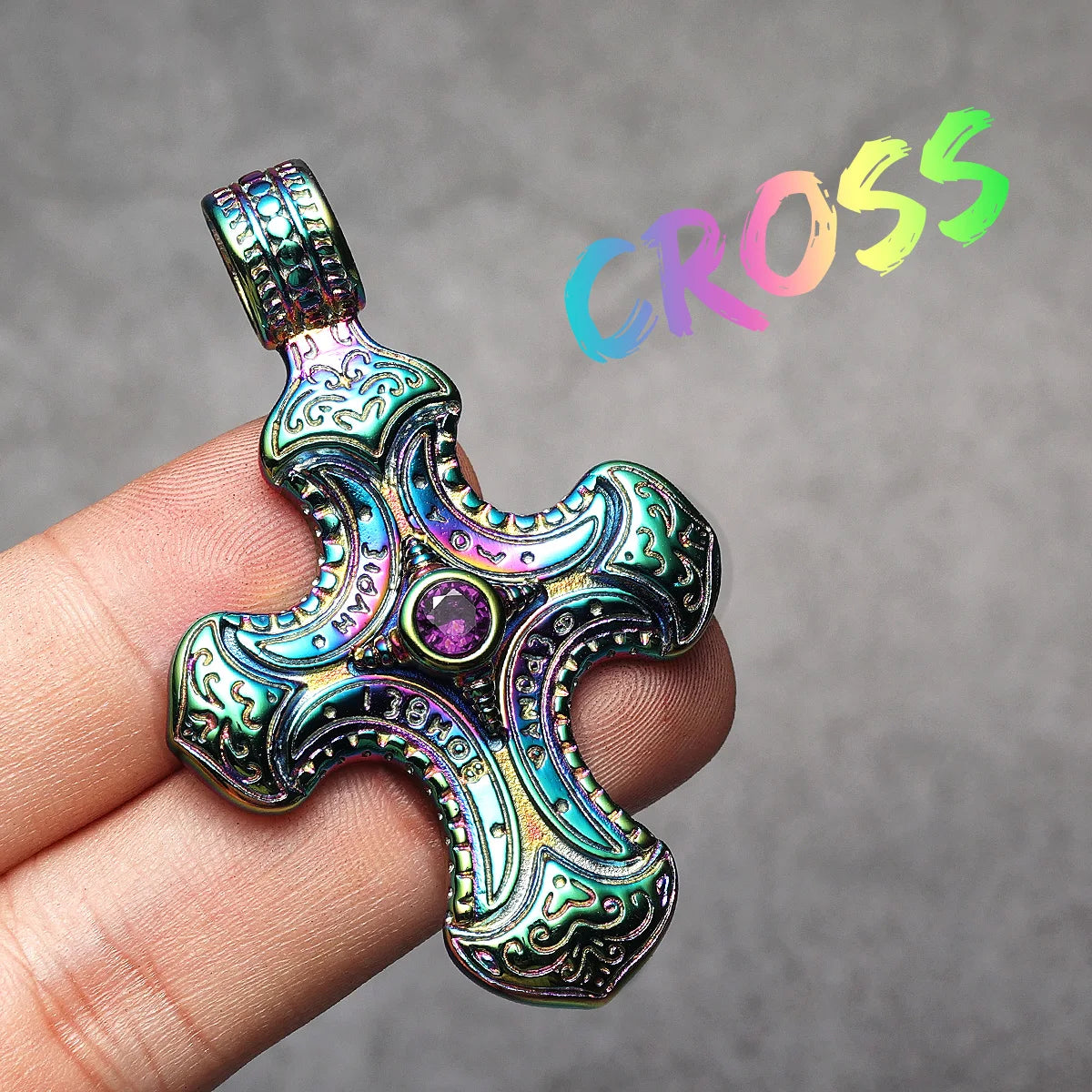 Cross Gemstone Pendant — Stainless Steel