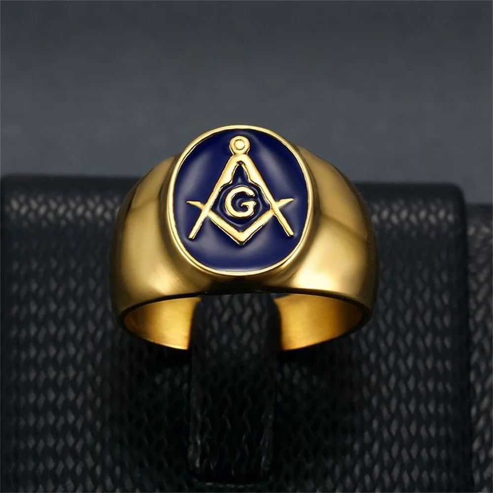 Punk Mason Masonic Symbol Ring Gold Color Stinless Steel Master Rings For Men Women Freemasonry Fashion Party Jewelry