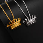3D Rapper King Crown Pendant Necklace — Two-Tone