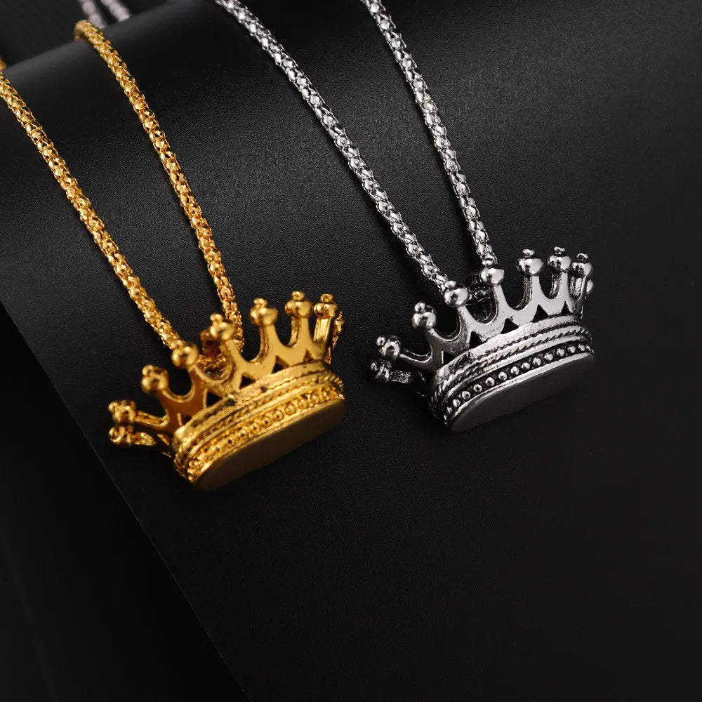 3D Rapper King Crown Pendant Necklace — Two-Tone