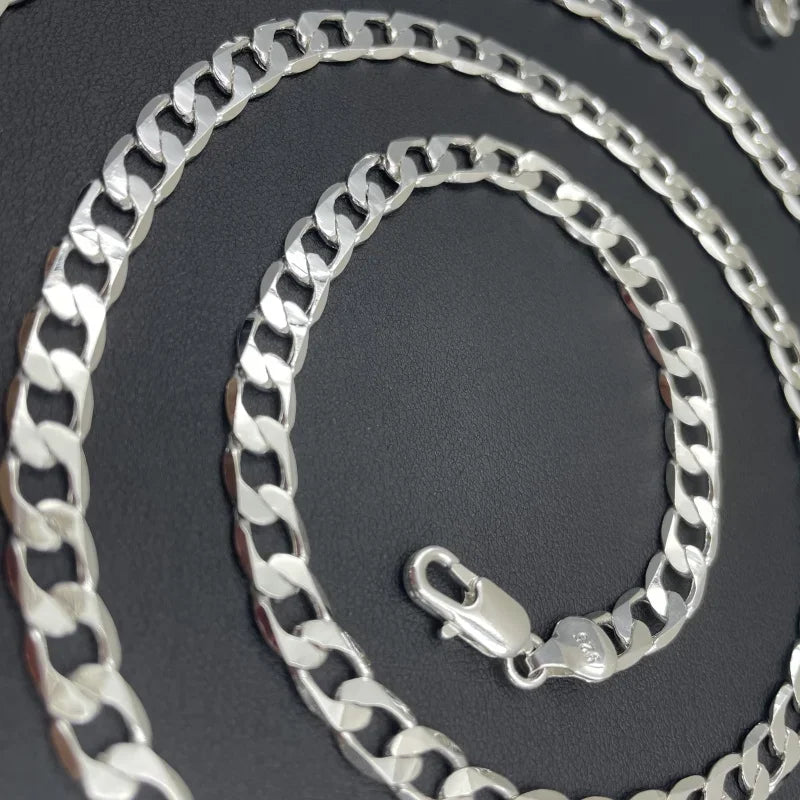Men's 925 Sterling Silver Necklace 2/4/6/8/10/12MM 40-75cm Face Chain Necklace Lobster Clasp Men Women Engagement