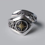 Silver-Tone & Gold Vintage Hollow Lines Flower Ring